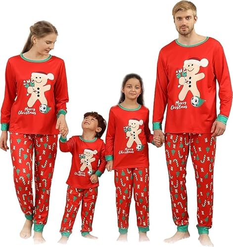 Kouric Weihnachts Pyjama Family Set,Lebkuchenmann Schlafanzug Weihnachten Familie Herren, Schlafanzug Herren lang Weihnachten,Matching Pjs Couple,Familie Weihnachten Pyjamas-Damen(L) von Kouric