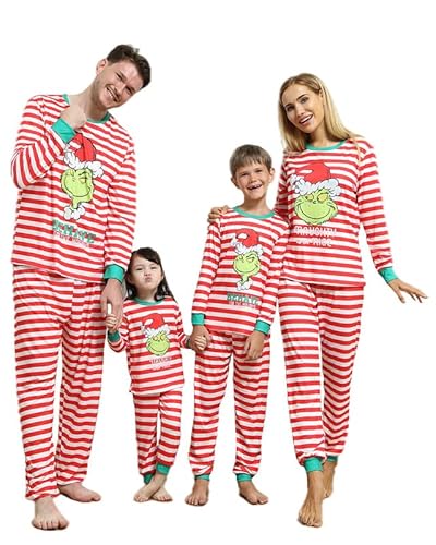 Kouric Weihnachtspyjama Familie Set Kinder,Gestreifter Schlafanzug Weihnachten Kinder,Kinder Pyjama Jungen,Kuschel Pyjama Weihnachten Kind,Family Christmas Pyjamas Set, Junge-2T von Kouric