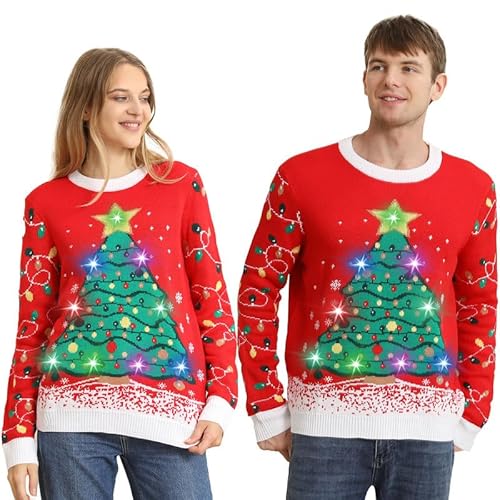 Ugly Christmas Sweater LED,hässliche Weihnachtspullover Damen Herren,Leuchtender Weihnachtsbaum Festlicher Partner Weihnachtspullover,Personalisierter Weihnachtspulli,Funny Xmas Pullover Winter S XL von Kouric