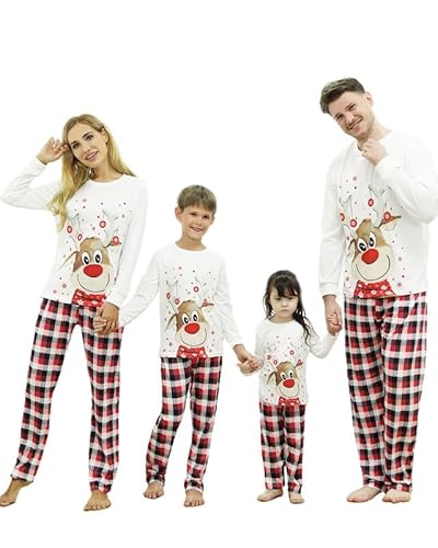 Weihnachts Pyjama Family Set,Lustig Weihnachtspyjama Familie Set Rentier, Elch Christmas Pyjama Family Set, Hirsche Weihnachts Schlafanzug Kariert, Matching Pyjamas Couple Lang Winter Damen-XXXL von Kouric