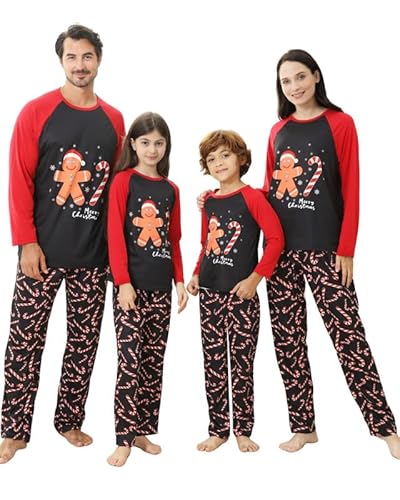 Weihnachts Schlafanzug Familie, Weihnachtspyjama Familie Set Lebkuchenmann kuschelig, Lustig Weihnachten Pyjama Familie Set Zuckerstangen Pyjama Hose, Cute Weihnachtsschlafanzüge Familie Damen-XXL von Kouric