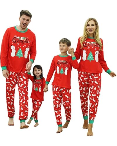 Weihnachts Schlafanzug Familie, Weihnachtspyjama Familie Set Schneemann, Matching Pyjamas Couple, Kuschel Pyjama Weihnachten Lang Winter, Weihnachtspyjama Paare, Weihnachts Pyjama Family Set Damen-XXL von Kouric
