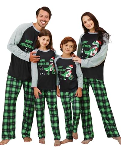 Weihnachtspyjama Familie Set, Dino Weihnachts Pyjama Kinder,Kuschelige Weihnachts Schlafanzug Kind,Familie Weihnachten Pyjamas, Tyrannosaurus Rex Familien Pyjama Set Weihnachten Junge/Mädchen-4T von Kouric