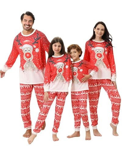 Weihnachtspyjama Familie Set, Rot Rentier Weihnachts Pyjama Damen,Weihnachts Schlafanzug Damen, Kuschelige Matching Pyjamas Couple,Family Christmas Pyjamas Set,Schlafanzug Damen Weihnachten Damen-S von Kouric