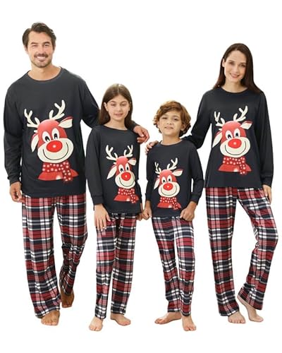Weihnachtspyjama Familie Set,Weihnachts Schlafanzug Familie Elch, Rot Rentier Weihnachts Pyjama Family Set Lang Schwarz Rot Karierten Pyjamahosen,Kuschel Marvel Christmas Pyjama Family Set Herren-L von Kouric