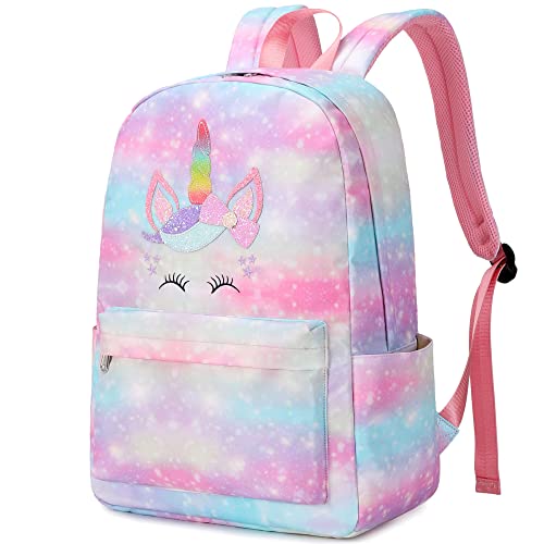 Kouxunt Schulrucksack Mädchen Teenager Rucksack Schule Kinder Schulranzen Laptop Rucksack Damen (Einhorn Rosa) von Kouxunt