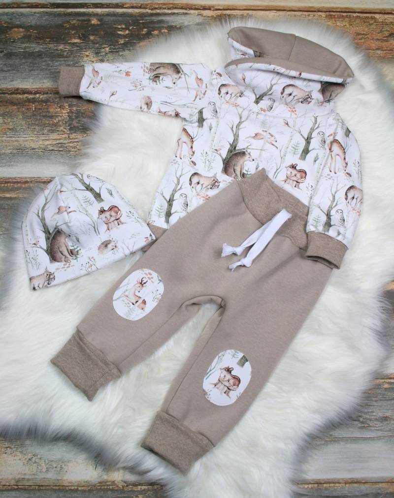 Pumphose Zum Mitwachsen Waldtiere Sweat Mit Fakekordel Und Patches von KowaShopHandgemacht