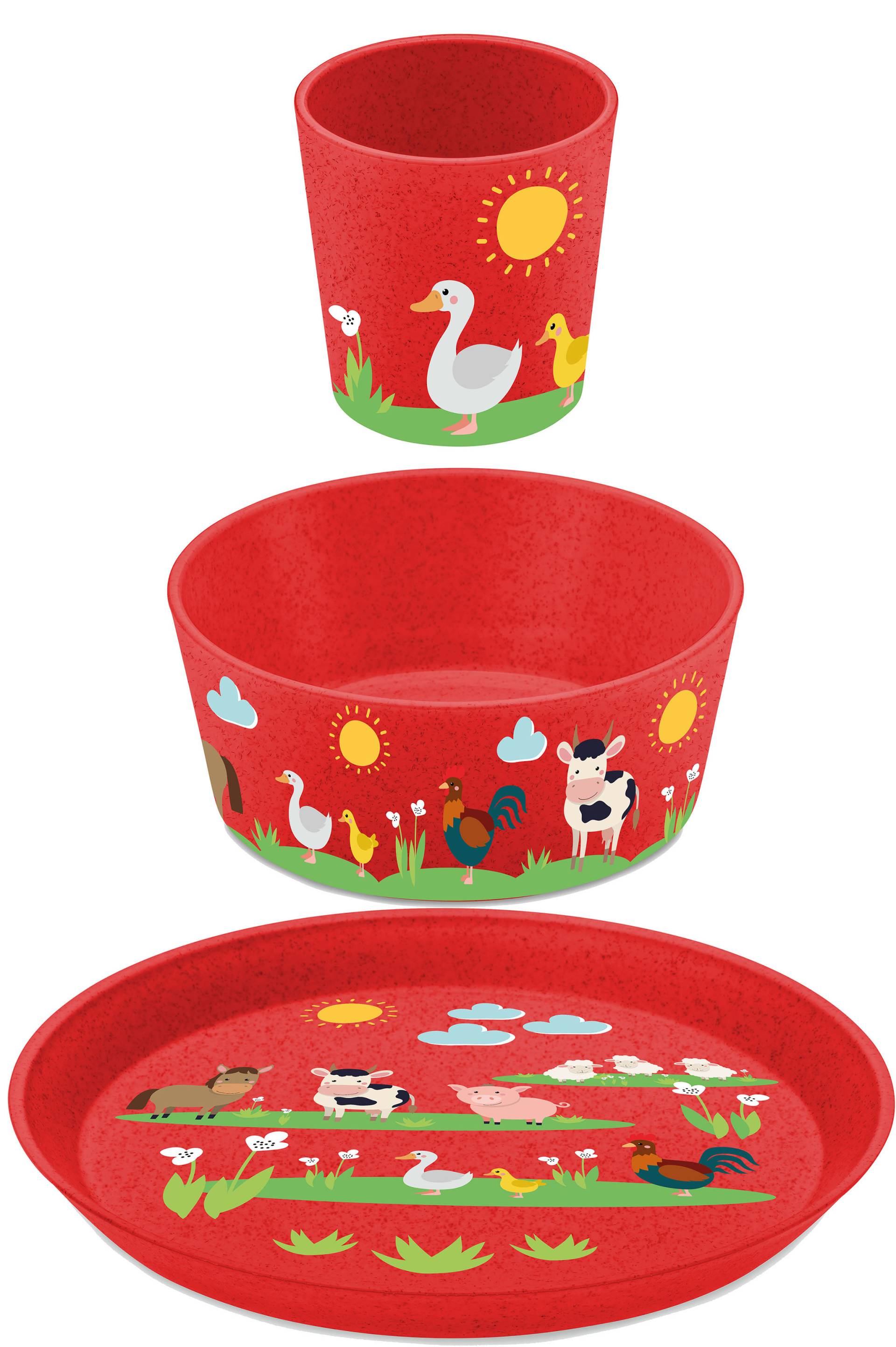 KOZIOL Kindergeschirr-Set "3er-Set Kleiner Teller + Schale + Becher CONNECT FARM" Co² neutral produziert, Made in Germany, 3 Teile, für 1 Person von Koziol