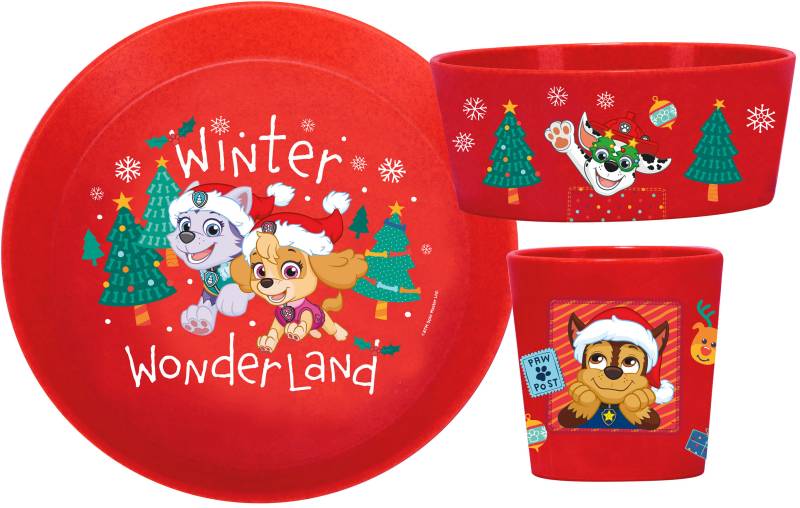 KOZIOL Kindergeschirr-Set "Kleiner Teller + Schale + Becher CONNECT PAW PATROL WINTER WONDERLAND" made in Germany, melaminfrei, 3 Teile, für 1 Person von Koziol