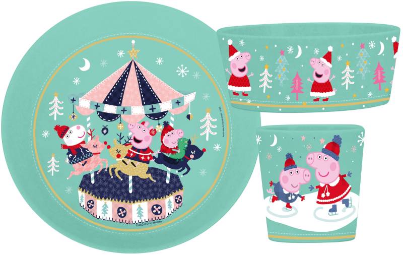 KOZIOL Kindergeschirr-Set "Kleiner Teller + Schale + Becher CONNECT PEPPA PIG WINTER WONDERLAND" made in Germany, melaminfrei, 3 Teile, für 1 Person von Koziol