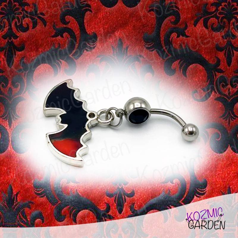Fledermaus Bauch Knopf Piercing - Schwarz & Rot Schmuck von KozmicGarden