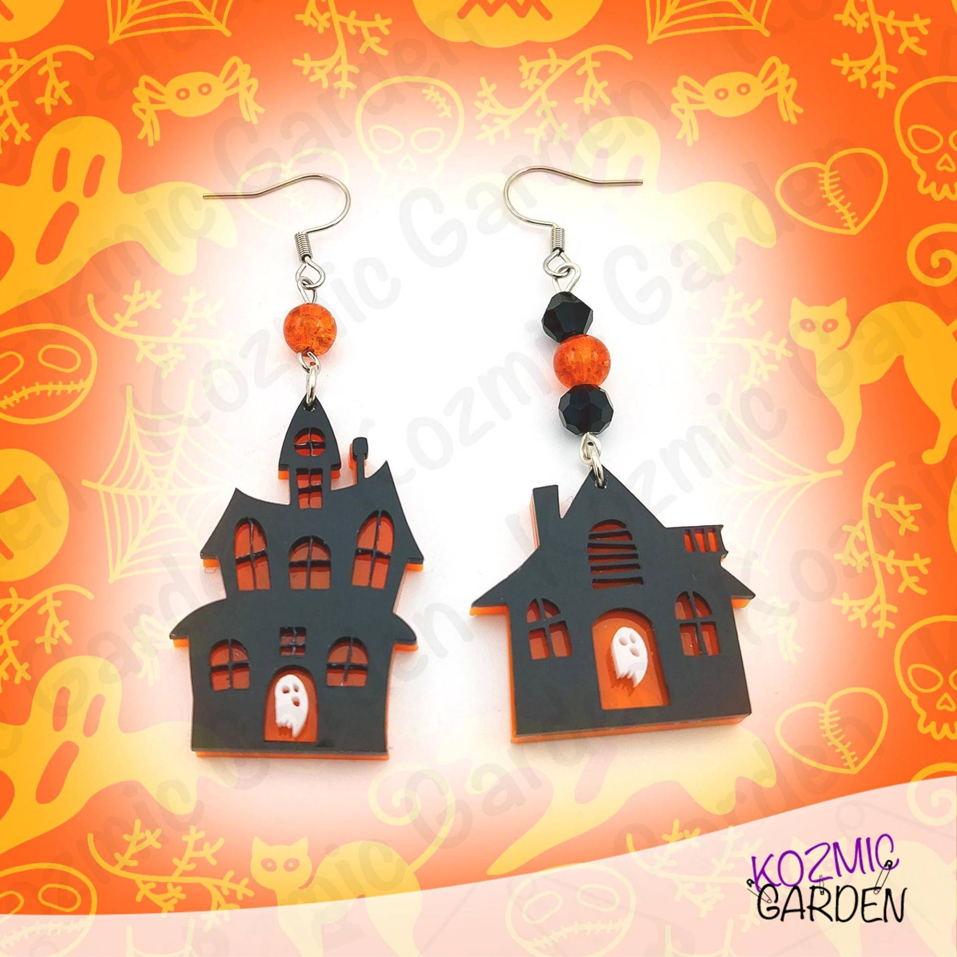 Halloween Haunted House Ohrringe - Leuchtender Schmuck von KozmicGarden