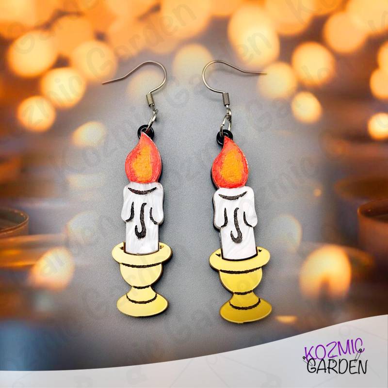 Licht Kerzen Ohrringe - Handgefertigte Laser Geschnittene & Handbemalte Schmuckstücke von KozmicGarden