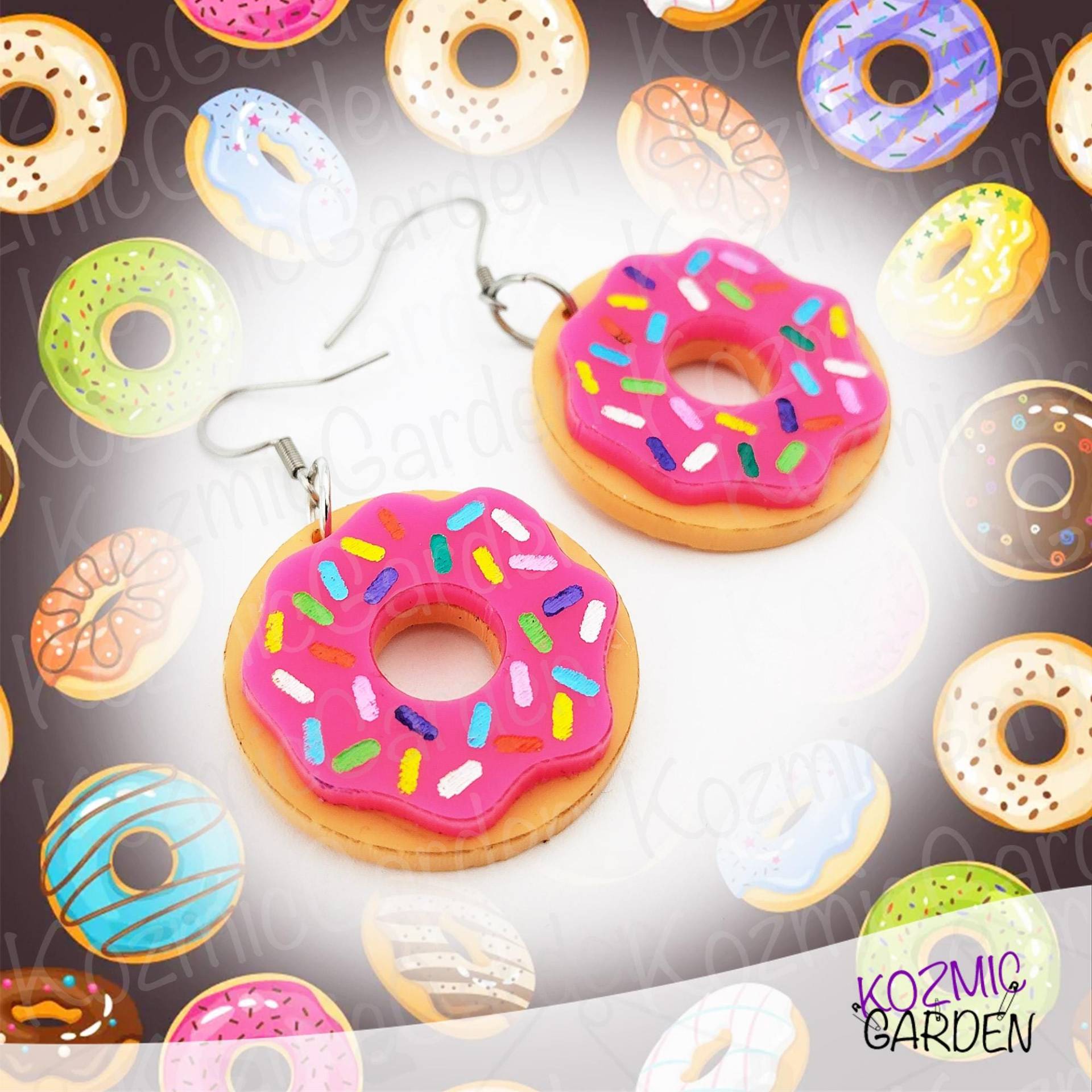 Pink Sprinkle Donut Ohrringe - Passender Anhänger von KozmicGarden