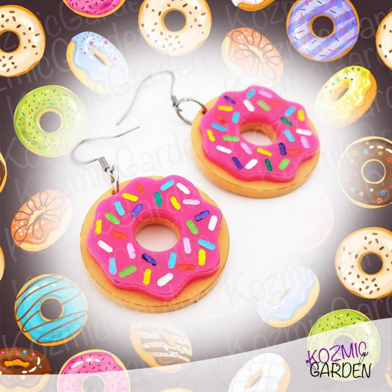 Pink Sprinkle Donut Ohrringe - Passender Anhänger von KozmicGarden