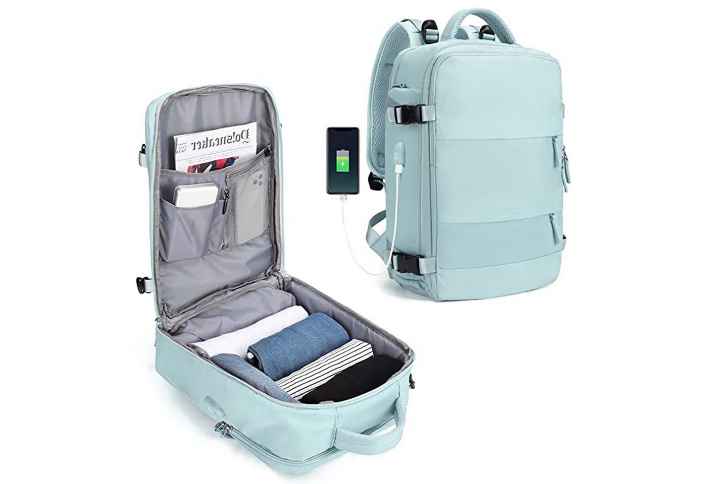 Vicbuy Reiserucksack 45L Supergroßer Handgepäck mit USB-Ladeanschluss, für 14 Zoll Laptop (mit Schulfach, Wasserdicht Wandern Outdoor-Sport Lässiger Tagesrucksack Schultasche), Rucksack Herren Damen Reiserucksack, Flugzeug genehmigt von Vicbuy