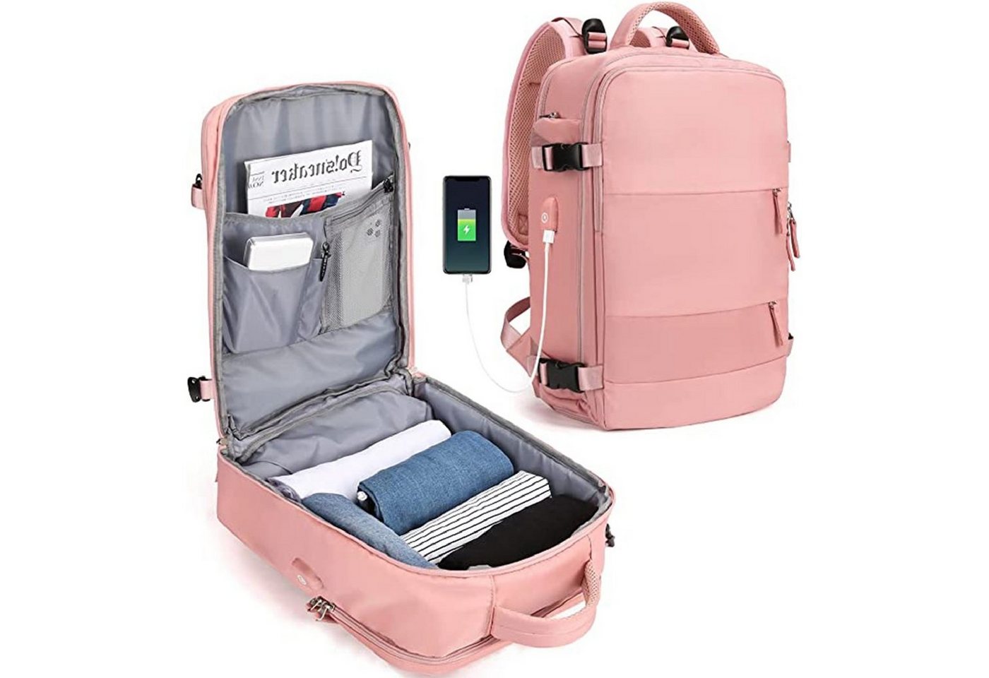 Vicbuy Reiserucksack 45L Supergroßer Handgepäck mit USB-Ladeanschluss, für 14 Zoll Laptop (mit Schulfach, Wasserdicht Wandern Outdoor-Sport Lässiger Tagesrucksack Schultasche), Rucksack Herren Damen Reiserucksack, Flugzeug genehmigt von Vicbuy