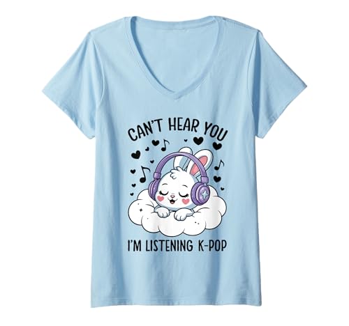 Damen Ich kann Dich Nicht hören Ich höre Kpop Bunny Cute T-Shirt mit V-Ausschnitt Damen Ich kann Dich Nicht hören Ich höre Kpop Bunny Cute T-Shirt mit V-Ausschnitt von Kpop Bunny Outfits & Cute Korean Music Gifts