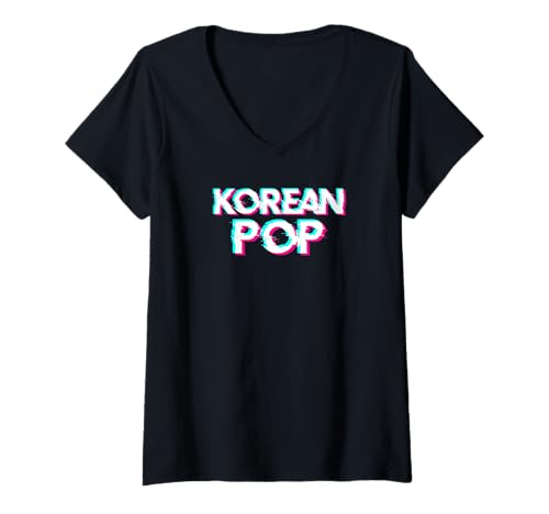 Damen Korean Pop T-Shirt mit V-Ausschnitt Damen Korean Pop T-Shirt mit V-Ausschnitt von Kpop Kleidung für Frauen