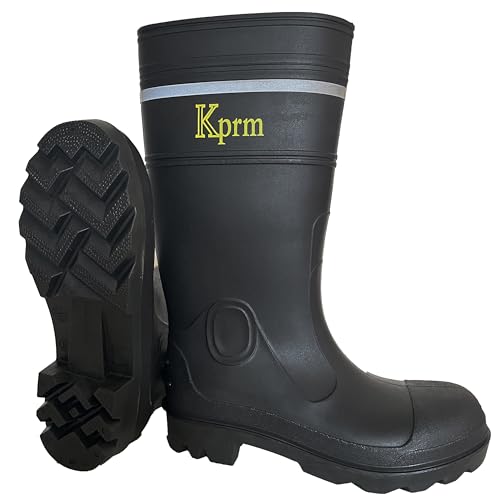 Kprm Herren Stahlkappe Regenstiefel PVC Gummistiefel Wasserdicht Angelstiefel Outdoor rutschfeste Arbeitsstiefel, Stahlkappe, 44.5 EU von Kprm
