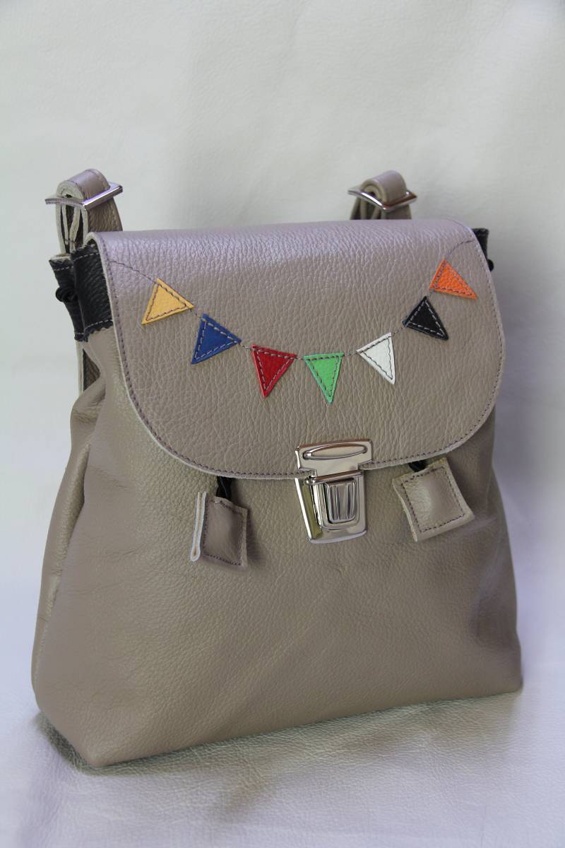 Kinderrucksack - Ledergrau Wimpelcheneinzelstück von Krabbelpuschenfee