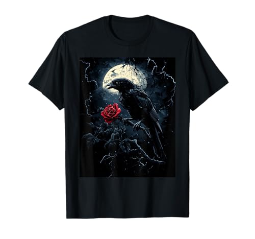 Rabe Rose Mond Düster Gothic Blume Damen Schwarze Krähe T-Shirt Rabe Rose Mond Düster Gothic Blume Damen Schwarze Krähe T-Shirt von Krähe Rose Mond Deko Gothic Schwarzer Rabe Rosen