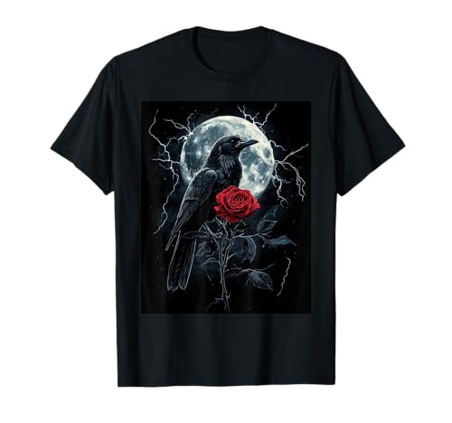 Rabe Rose Mond Düster Gothic Blume Damen Schwarze Krähe T-Shirt Rabe Rose Mond Düster Gothic Blume Damen Schwarze Krähe T-Shirt von Krähe Rose Mond Deko Gothic Schwarzer Rabe Rosen