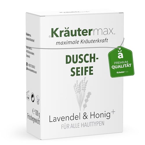 Kräutermax Lavendel Honig Seife Duschseife für Männer und Damen - Festes Duschgel Naturkosmetik - Auch als Festes Shampoo 2in1 - Naturseife Stück 1 x 100 g von Kräuter Max