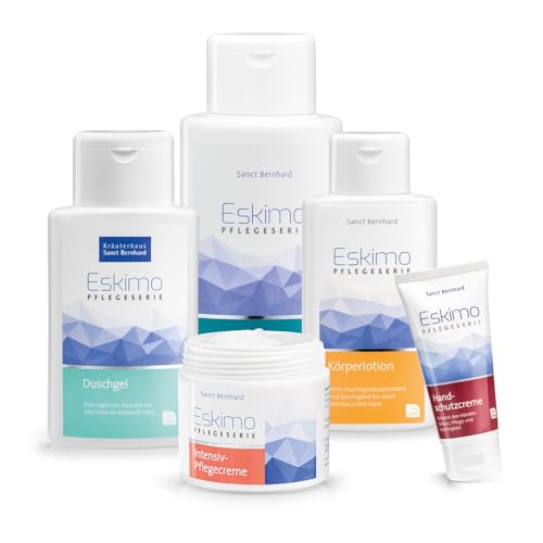 Sanct Bernhard Eskimo Pflegeset 5 Stück - Handcreme, Körperlotion, Duschgel, Ölbad, Intensiv-Pflegecreme von Kräuterhaus Sanct Bernhard