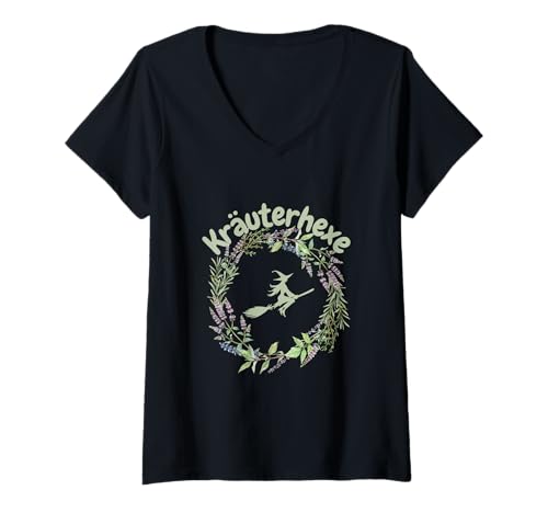Damen Kräuterhexe Melisse Lavendel Wald Blumen Kräuter Hexe Damen T-Shirt mit V-Ausschnitt Damen Kräuterhexe Melisse Lavendel Wald Blumen Kräuter Hexe Damen T-Shirt mit V-Ausschnitt von JST
