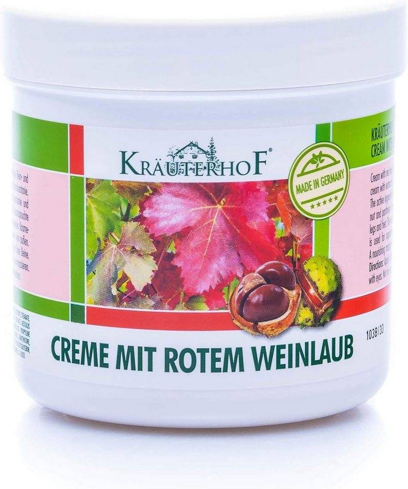 Kräuterhof Handcreme 1x Kräuterhof® Creme mit Rotem Weinlaub (250ml), 1-tlg., Bein- und Fußcreme mit Extrakten aus Rotem Weinlaub & Rosskastanie von Kräuterhof