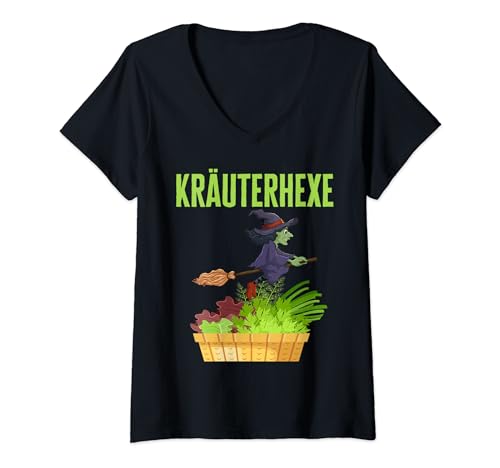 Damen Kräuterhexe Kostüm Halloween Fasching Hexe Kräuterpflanzen T-Shirt mit V-Ausschnitt Damen Kräuterhexe Kostüm Halloween Fasching Hexe Kräuterpflanzen T-Shirt mit V-Ausschnitt von Kräuterkorb Kräuter Pflanzenliebhaber Gärtnerin