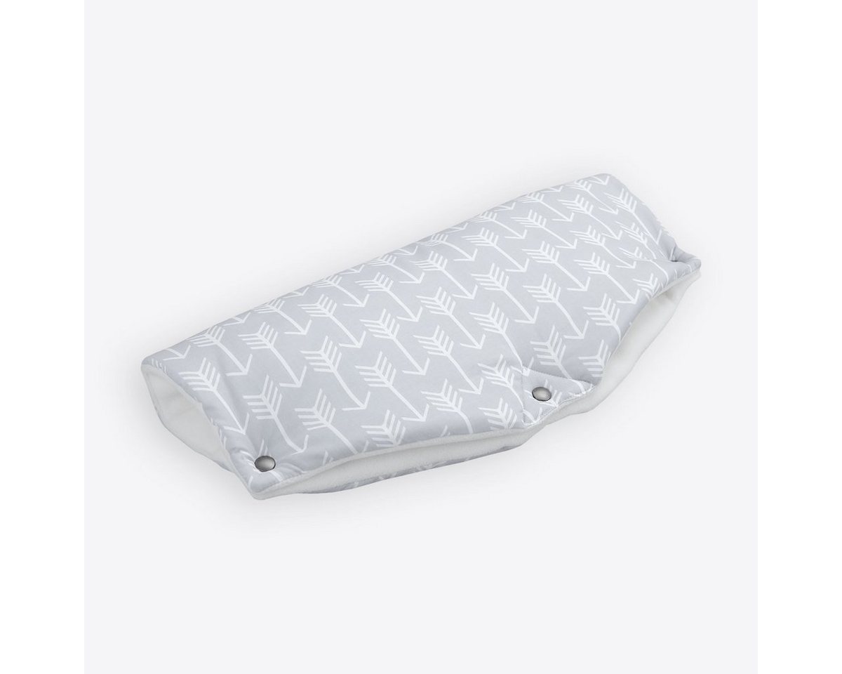 KraftKids Kinderwagen-Handwärmer weiße Pfeile auf Grau, Innenseite aus dickem Fleece von KraftKids