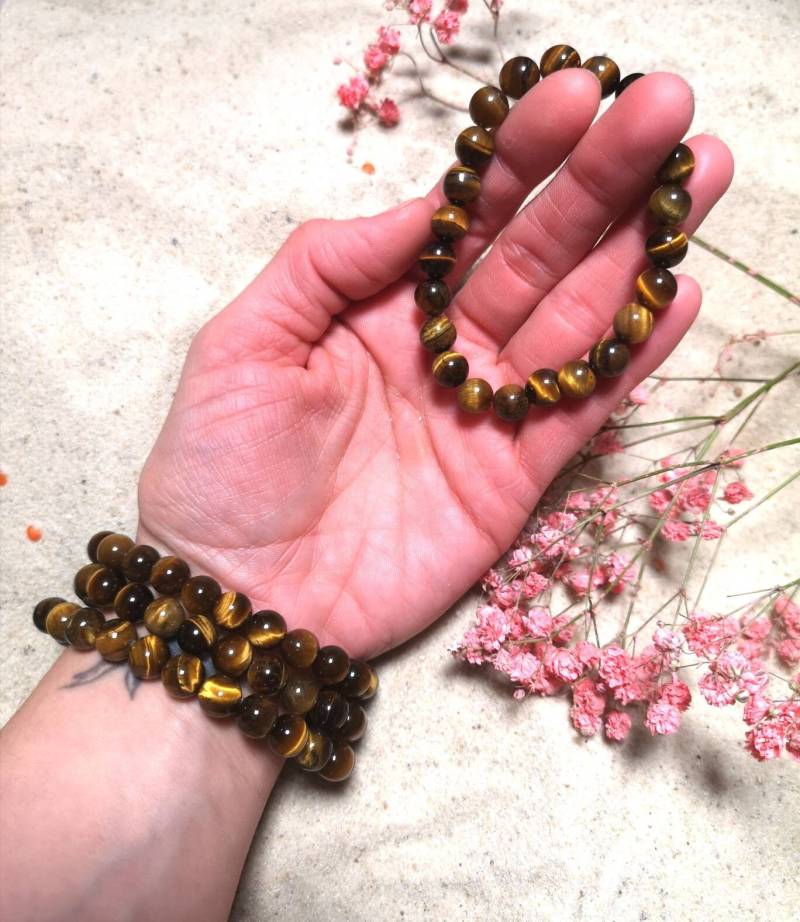 Echtes Tigerauge Armband | Kugelarmband 8 Mm |Wurzelchakra Root Chakra Energetisch von Kraftkristall