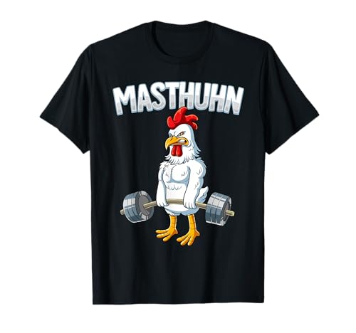 Kraftsport Geschenk Masthuhn Bodybuilding Fitness Gym T-Shirt, Herren, Schwarz, S, Kurzarm, Klassische Passform, Cartoon-Design mit Huhn und Hantel von Kraftsport Geschenk