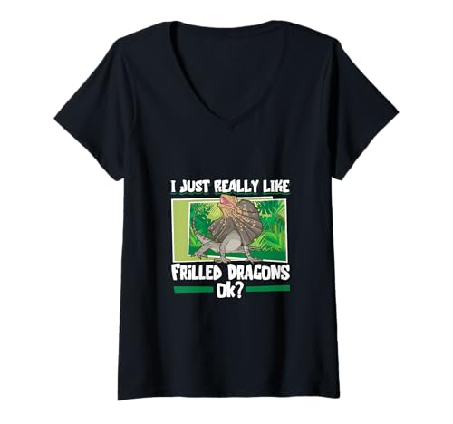 Damen Ich liebe Kragenechse T-Shirt mit V-Ausschnitt Damen Ich liebe Kragenechse T-Shirt mit V-Ausschnitt von Kragenechse Designs