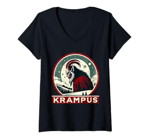 Damen Krampus T-Shirt mit V-Ausschnitt Damen Krampus T-Shirt mit V-Ausschnitt von Krampus Christmas Horror Santa Spooky Xmas