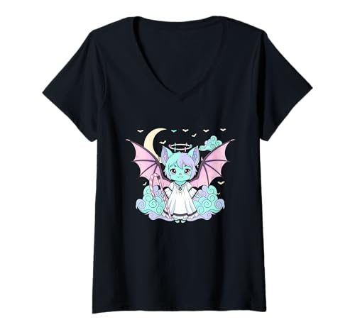 Damen Pastell Goth Weihnachten Süßer Krampus Gruselig Kawaii T-Shirt mit V-Ausschnitt von Krampus Legend Pastel Goth Collection