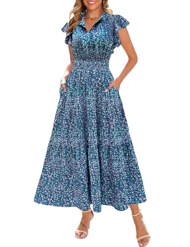 Kranda 2025 Damen-Sommer-Maxikleid mit Selbstbindung, V-Ausschnitt, hohe Taille, Rüschen, Flügelärmel, fließend, gestuft, lang, Boho, Blumenmuster, Maxikleid mit Taschen, Violett, Grün, Groß Kranda 2025 Damen-Sommer-Maxikleid mit Selbstbindung, V-Ausschnitt, hohe Taille, Rüschen, Flügelärmel, fließend, gestuft, lang, Boho, Blumenmuster, Maxikleid mit Taschen, Violett, Grün, Groß von Kranda