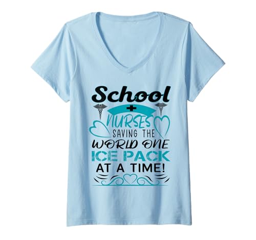 Damen School Nurses Saving The World One Ice Pack at A Time T-Shirt mit V-Ausschnitt Damen School Nurses Saving The World One Ice Pack at A Time T-Shirt mit V-Ausschnitt von Krankenschwester Ärztin Tierkreiszeichen Geschenke
