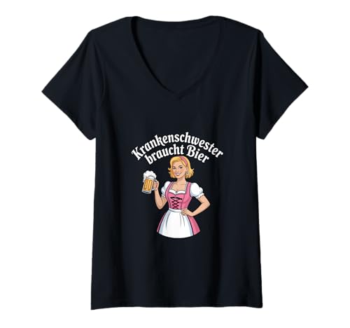 Damen Krankenschwester Braucht Bier Oktoberfest Volksfest T-Shirt mit V-Ausschnitt Damen Krankenschwester Braucht Bier Oktoberfest Volksfest T-Shirt mit V-Ausschnitt von Krankenschwester Braucht Bier Oktoberfest