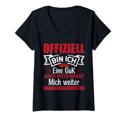 Damen Offiziell bin ich eine GuK, Pflegerin, Krankenschwester T-Shirt mit V-Ausschnitt Damen Offiziell bin ich eine GuK, Pflegerin, Krankenschwester T-Shirt mit V-Ausschnitt von Krankenschwester Schuhe, Krankenschwester Pulsuhr
