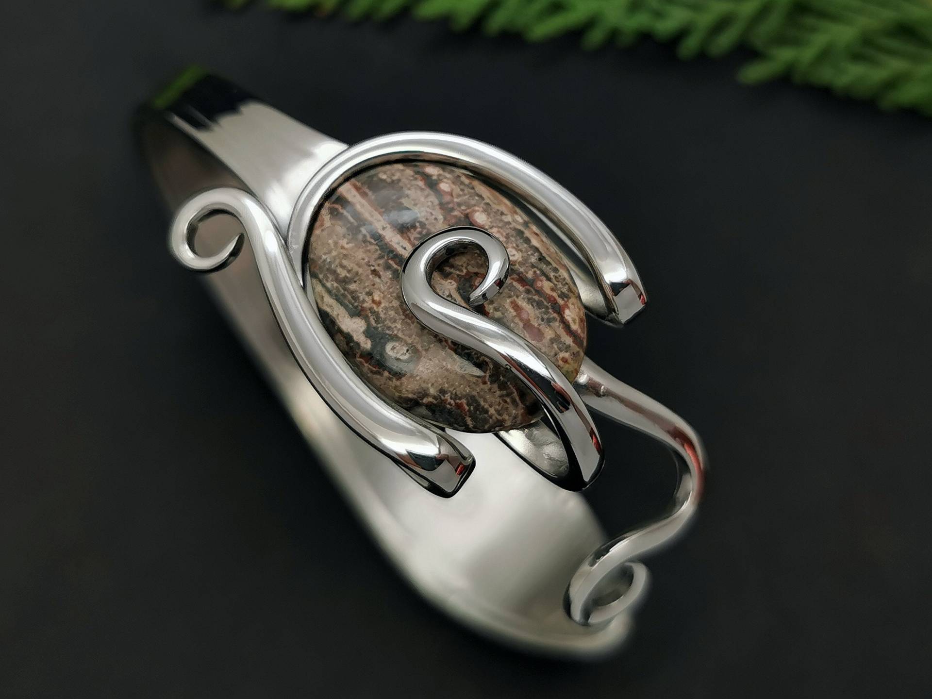 Leoparden Jaspis Silber Manschette Armband Für Frauen, 50.geburtstag Geschenk Einzigartige Geschenke Sie, Muttertagsgeschenk Von Der Tochter von KrasiiIvWonders