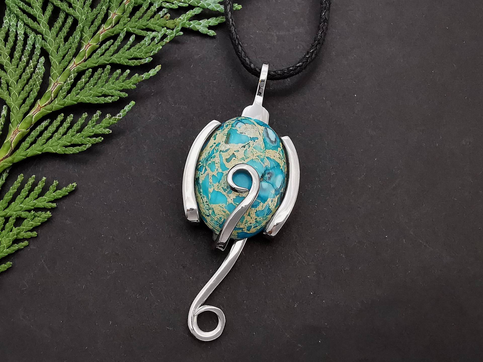 Meer Sediment Jaspis Halskette, Einzigartige Geschenke Für Frauen, Mutter Geburtstagsgeschenk Von Tochter, Blauer Edelstein Anhänger, Silberwaren von KrasiiIvWonders