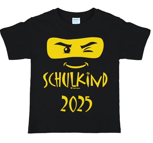 ABC-Schütze T-Shirt Schulkind 2025 schwarz Ninja-Motiv für Kinder Gr. 110-152 Schultüte Geschenkidee Zuckertüte (as3, Numeric, Numeric_122, Numeric_128, Regular) von Krause & Sohn