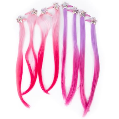 Bunte Haarsträhnen mit Clip 8 Stück Pink & Lila Prinzessin Extensions für Kinder Kostüm-Zubehör Geburtstag Fasching Karneval von Krause & Sohn
