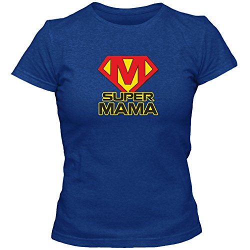 T-Shirt Geschenk Super Mama Muttertag Geburtstag, Blau, S von Krause & Sohn