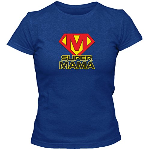 T-Shirt Geschenk Super Mama Muttertag Geburtstag, Blau, L von Krause & Sohn