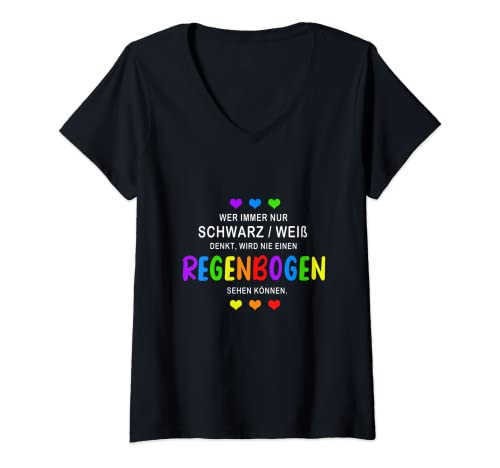 Damen Regenbogen - Optimismus - Geschenk - Schöner Spruch - bunt T-Shirt mit V-Ausschnitt Damen Regenbogen - Optimismus - Geschenk - Schöner Spruch - bunt T-Shirt mit V-Ausschnitt von Krauselwausel