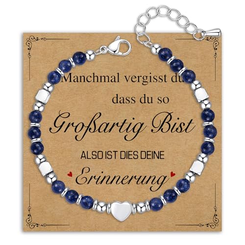 Damen Armband Perlenarmband Silber Edelstahl, Natürlichen Heilsteine Armbänder Edelstein Geschenke für Frauen Mädchen Armbander Geburtstagsgeschenk Schmuck (Lapislazuli) von Kraven